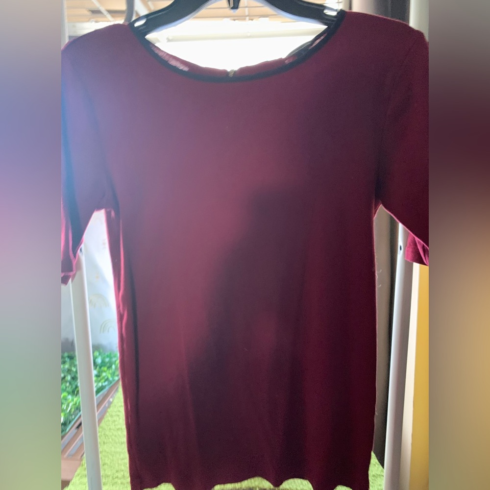 Ann Taylor Wine Short Sleeve Crew Neck Top